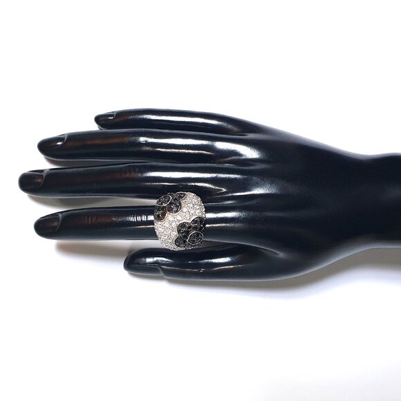 Vintage 925 Sterling Silver Black & White Cubic Zirconia Dome Cocktail Ring - Picture 7 of 15